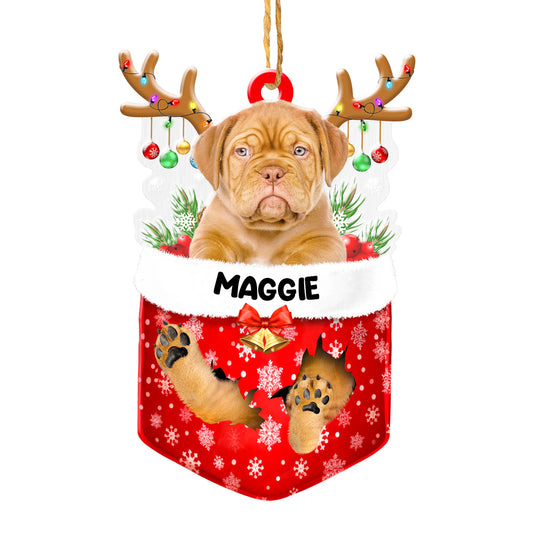 Personalized Dogue De Bordeaux In Snow Pocket Christmas Acrylic Ornament