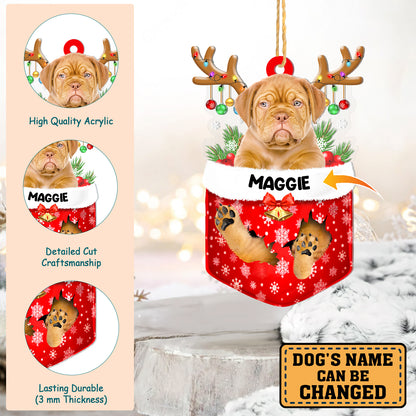 Personalized Dogue De Bordeaux In Snow Pocket Christmas Acrylic Ornament
