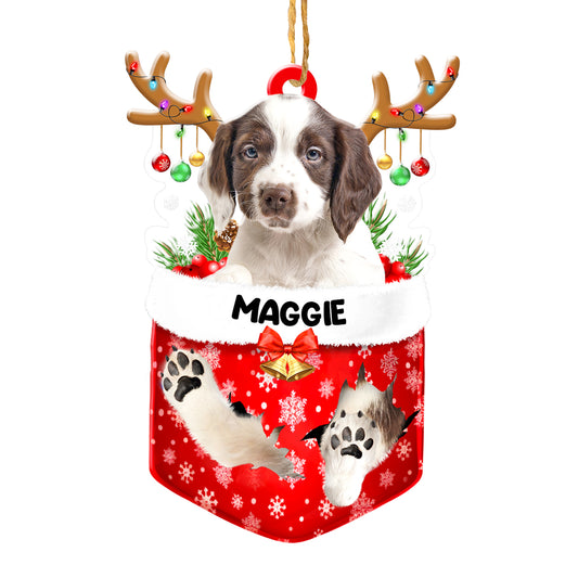 Personalized English Springer Spaniel In Snow Pocket Christmas Acrylic Ornament