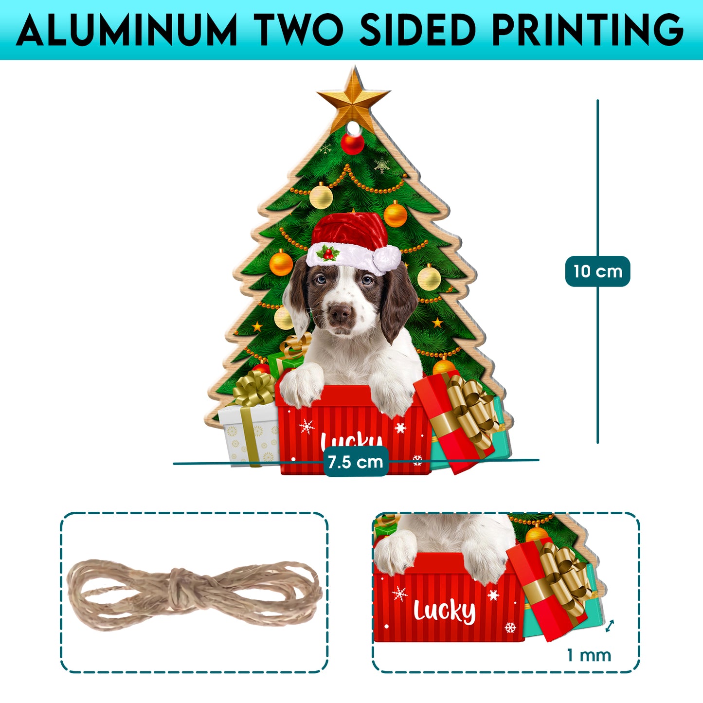 Personalized English Springer Spaniel Christmas Tree Aluminum Ornament