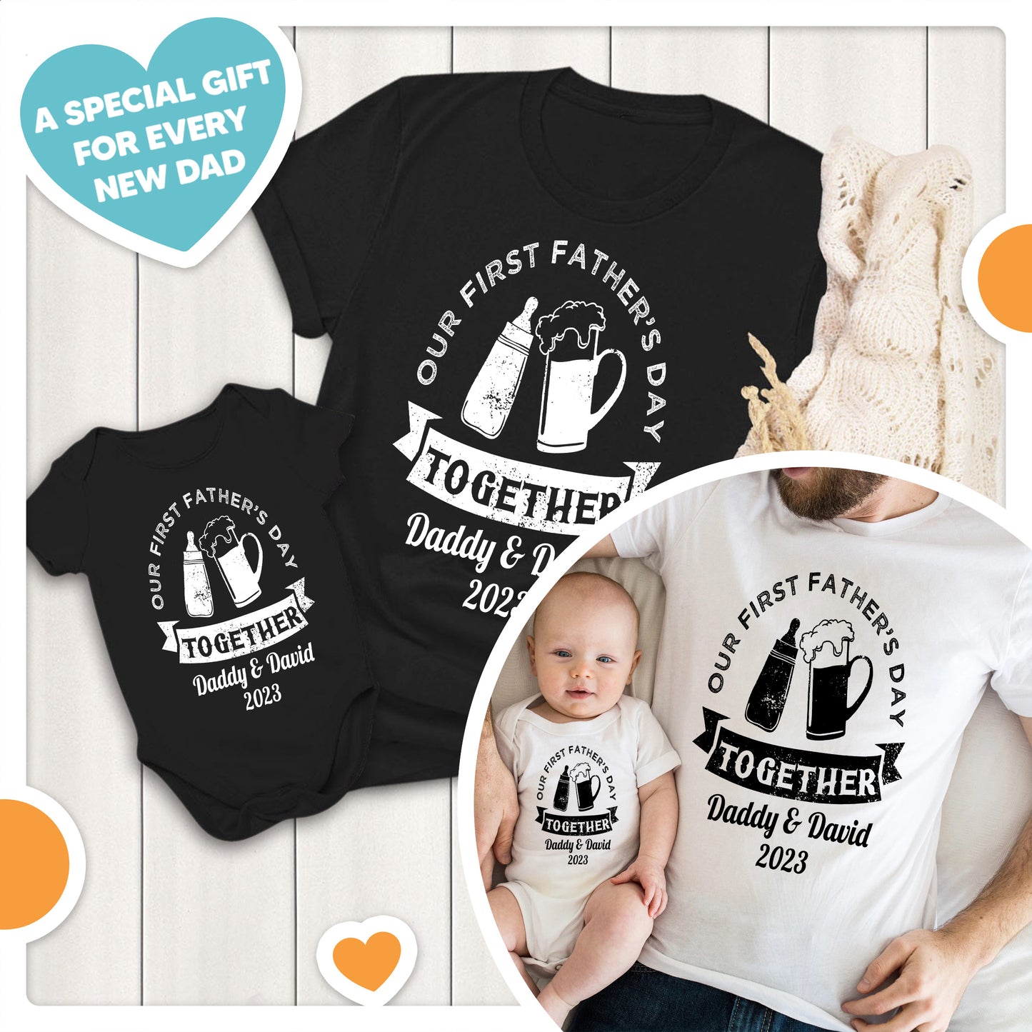 Our First Father's Day Together Beer & Milk Custom Matching Outfit