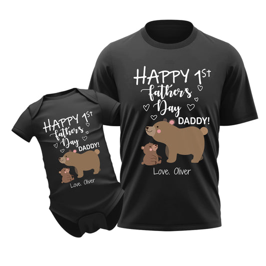 Happy 1st Fathers Day Bear Dad & Baby Custom Matching Outfit