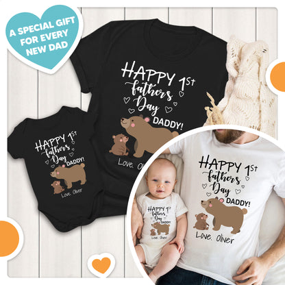 Happy 1st Fathers Day Bear Dad & Baby Custom Matching Outfit