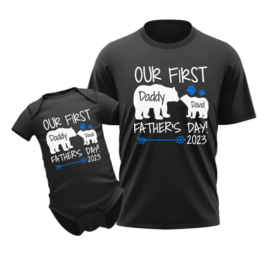 Our First Fathers Day Bear Dad & Baby Custom Matching Outfit