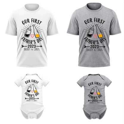 Our First Fathers Day New Dad & Baby Beer & Milk Custom Matching Outfit