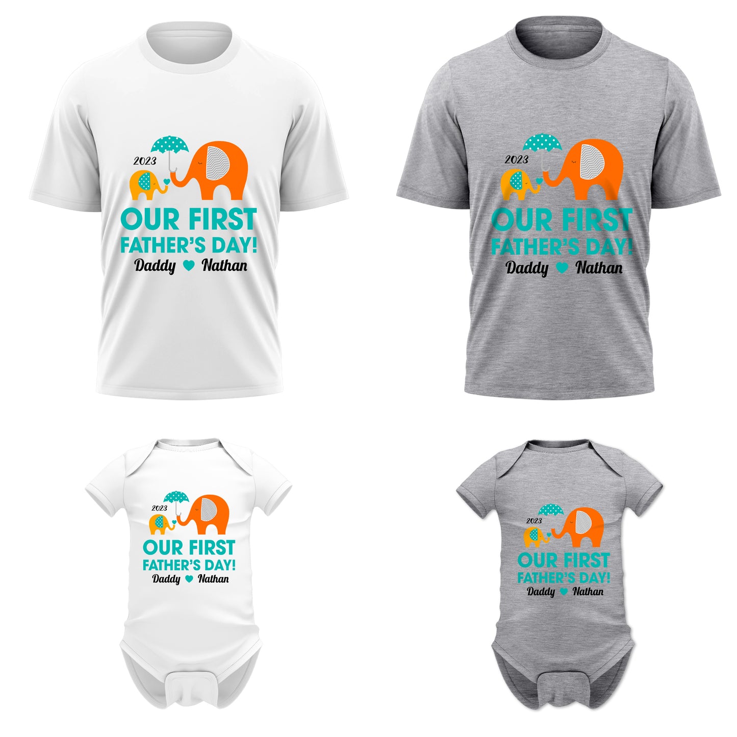 Our First Fathers Day Elephant Dad & Baby Custom Matching Outfit