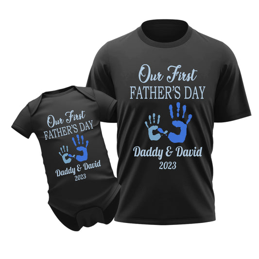 Our First Father's Day Handprints Custom Matching Outfit