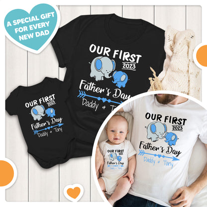 Our First Father's Day Elephant Dad & Newborn Custom Matching Outfit