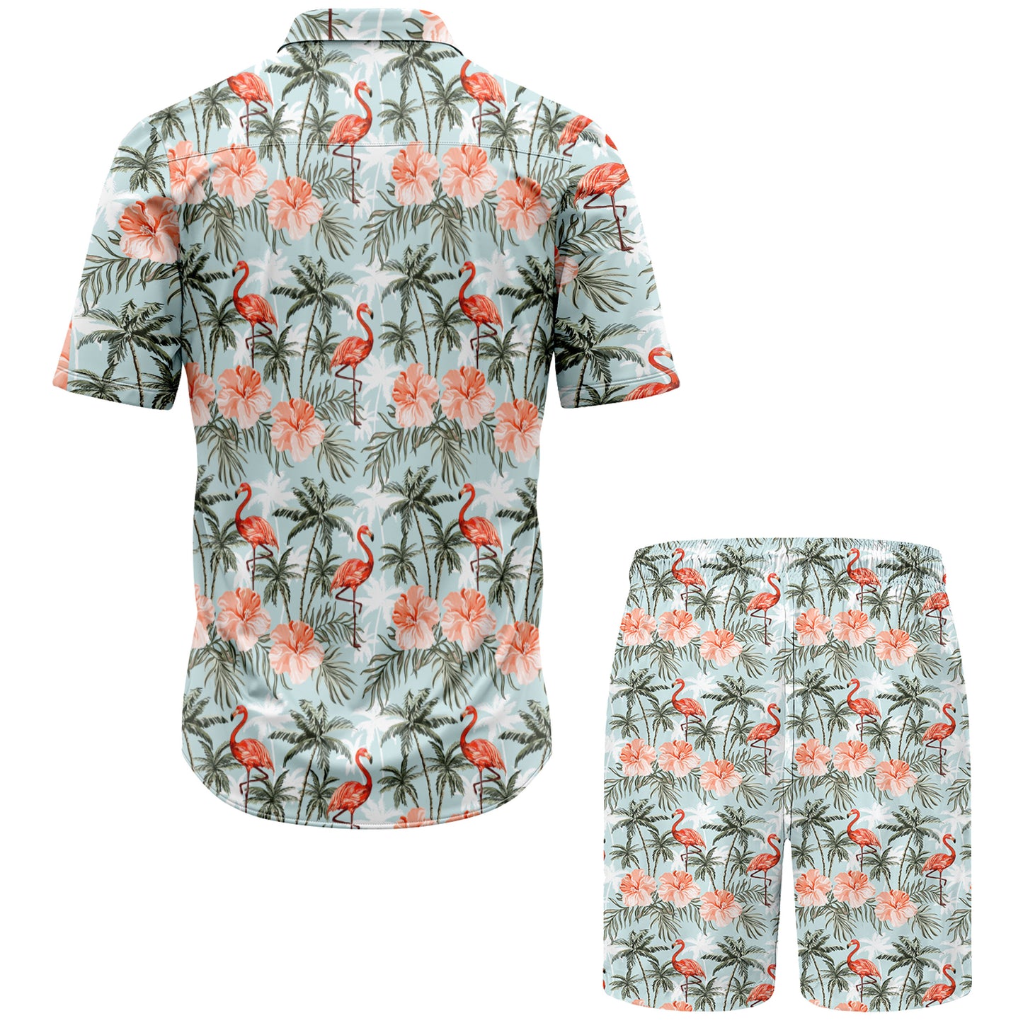 Flamingo With Tropical Plants Hawaiian Shirt And Shorts