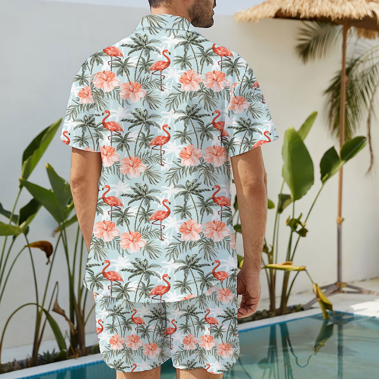 Flamingo With Tropical Plants Hawaiian Shirt And Shorts