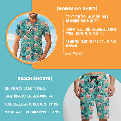 Pig And Tropical Plants Hawaiian Shirt And Shorts