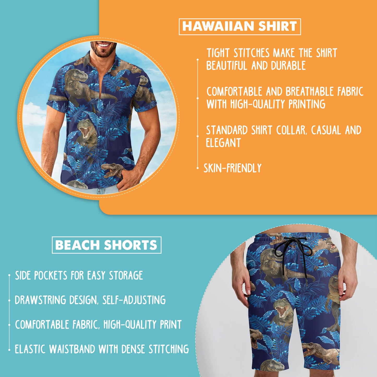 T-Rex Tropical Hawaiian Shirt And Shorts