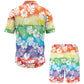 Tropical Plants Rainbow Hawaiian Shirt And Shorts