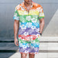 Tropical Plants Rainbow Hawaiian Shirt And Shorts