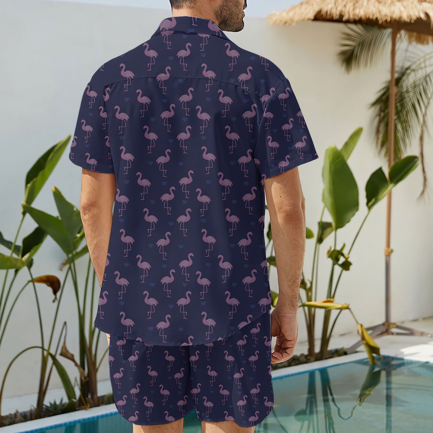 Flamingo Print Hawaiian Shirt And Shorts