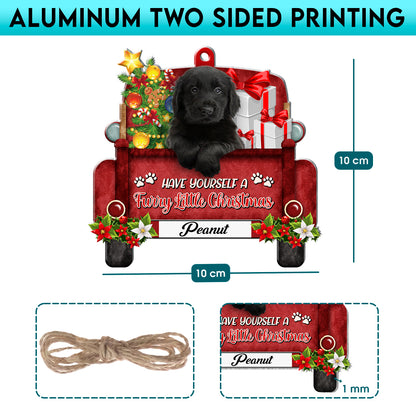 Personalized Flat Coated Retriever Red Truck Christmas Aluminum Ornament