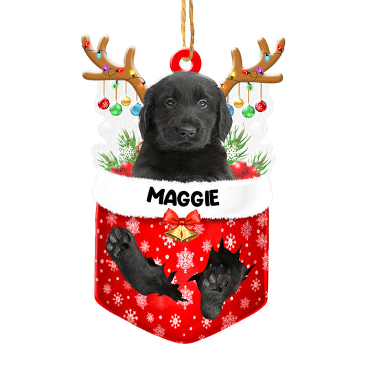 Personalized Flat Coated Retriever In Snow Pocket Christmas Acrylic Ornament