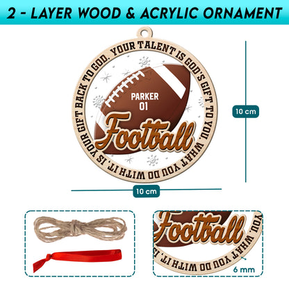 Personalized Football 2-Layer Wood & Acrylic Christmas Ornament