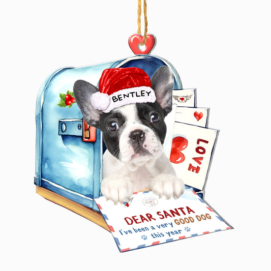 Personalized Black And White French Bulldog In Mailbox Christmas Aluminum Ornament