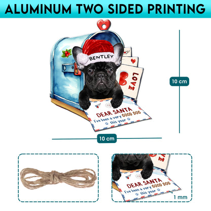 Personalized Black French Bulldog In Mailbox Christmas Aluminum Ornament