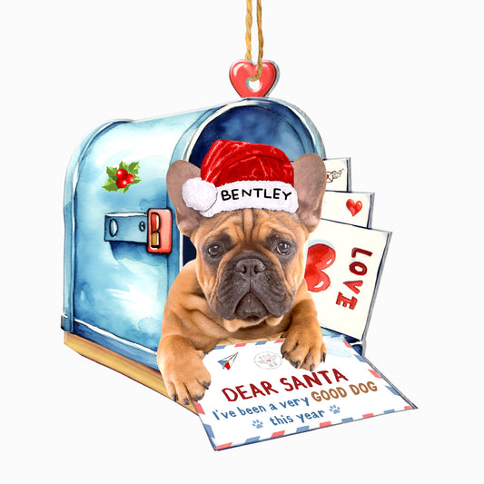 Personalized Brown French Bulldog In Mailbox Christmas Aluminum Ornament