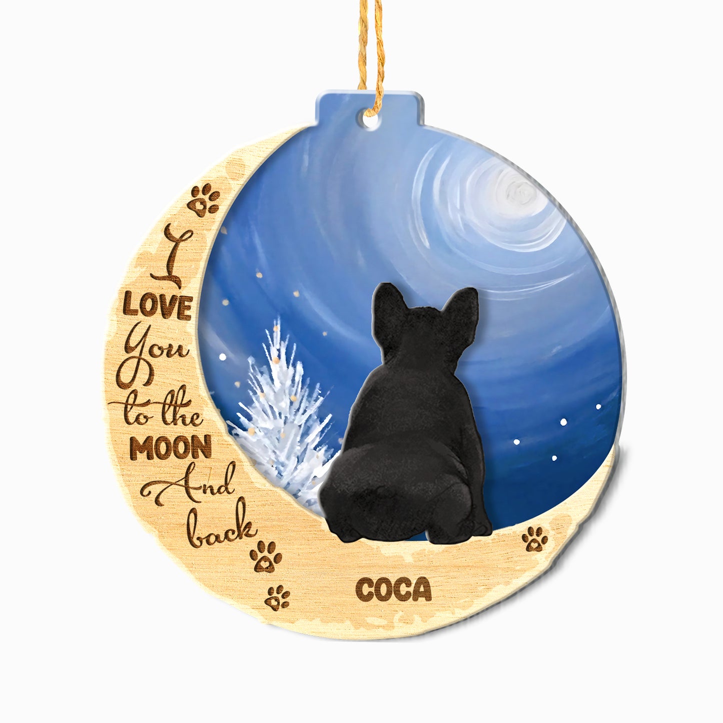 Personalized Black French Bulldog On Moon Aluminum Ornament