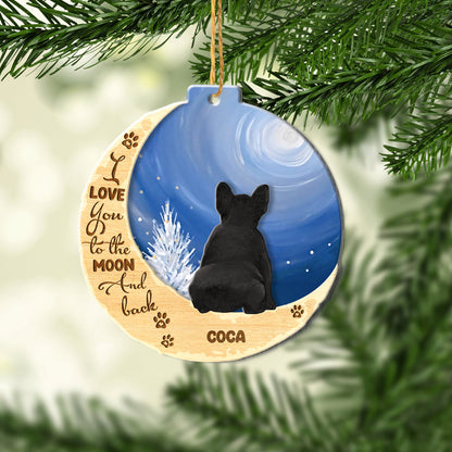 Personalized Black French Bulldog On Moon Aluminum Ornament