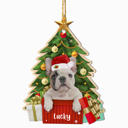 Personalized Black And White French Bulldog Christmas Tree Aluminum Ornament