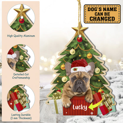 Personalized Brown French Bulldog Christmas Tree Aluminum Ornament