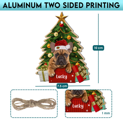 Personalized Brown French Bulldog Christmas Tree Aluminum Ornament