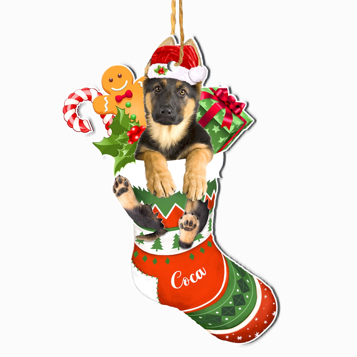 Personalized German Shepherd In Christmas Stocking Aluminum Ornament