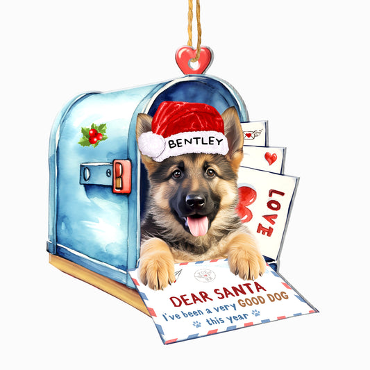 Personalized German Shepherd In Mailbox Christmas Aluminum Ornament