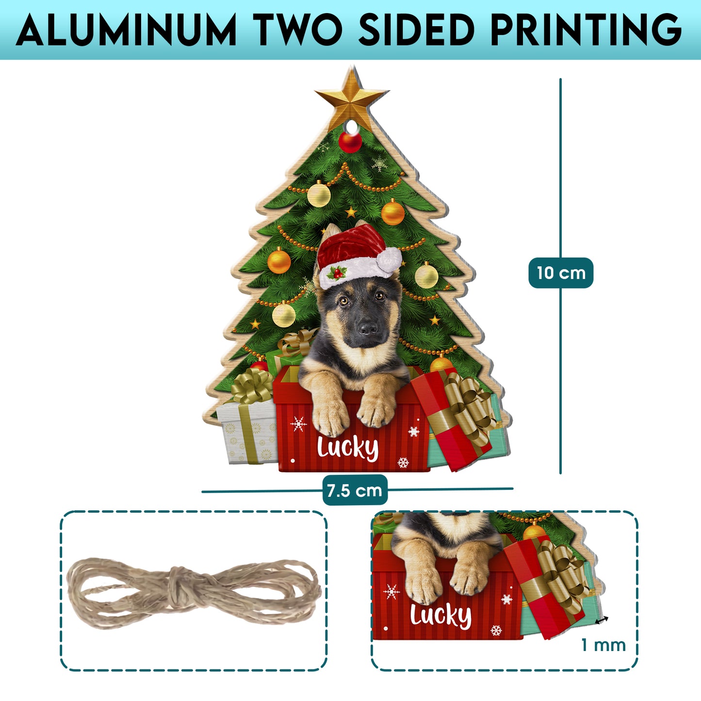 Personalized German Shepherd Christmas Tree Aluminum Ornament