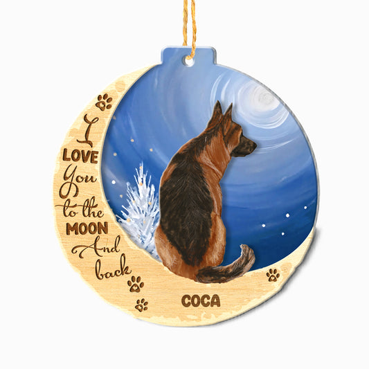 Personalized German Shepherd On Moon Aluminum Ornament