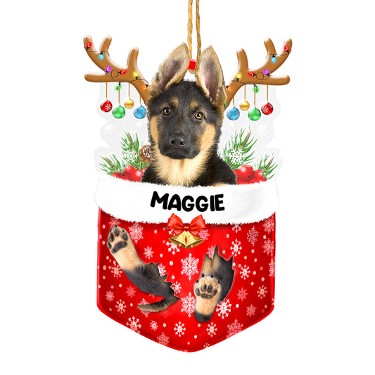Personalized German Shepherd In Snow Pocket Christmas Acrylic Ornament