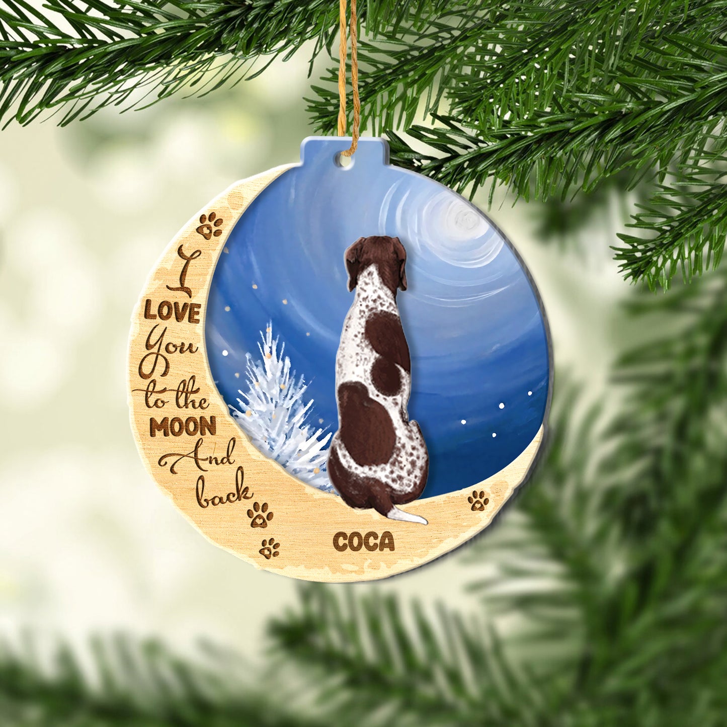 Personalized German Shorthaired Pointer On Moon Aluminum Ornament