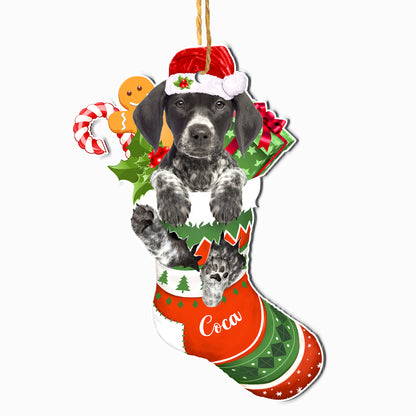 Personalized German Shorthaired Pointer In Christmas Stocking Aluminum Ornament