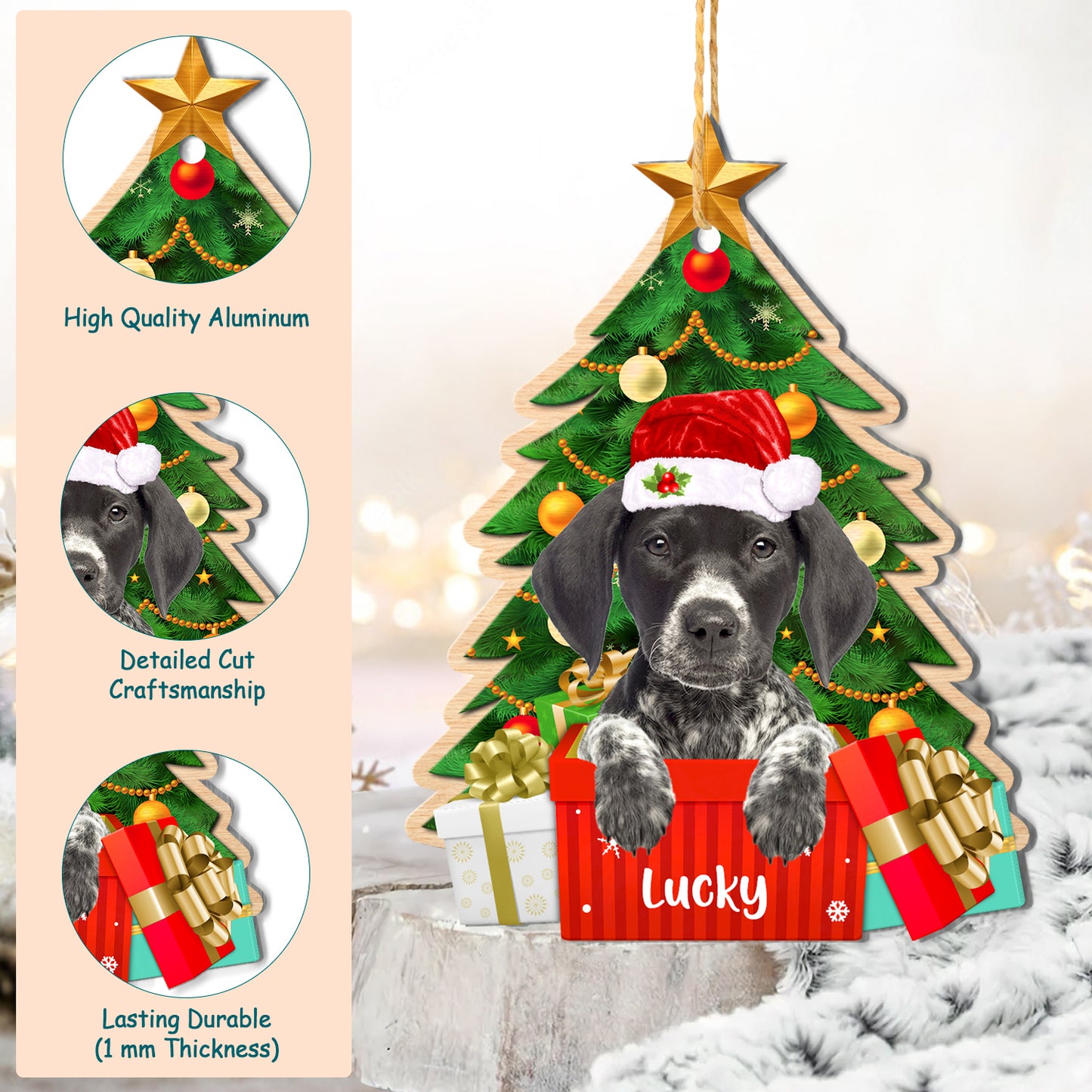 Personalized German Shorthaired Pointer Christmas Tree Aluminum Ornament
