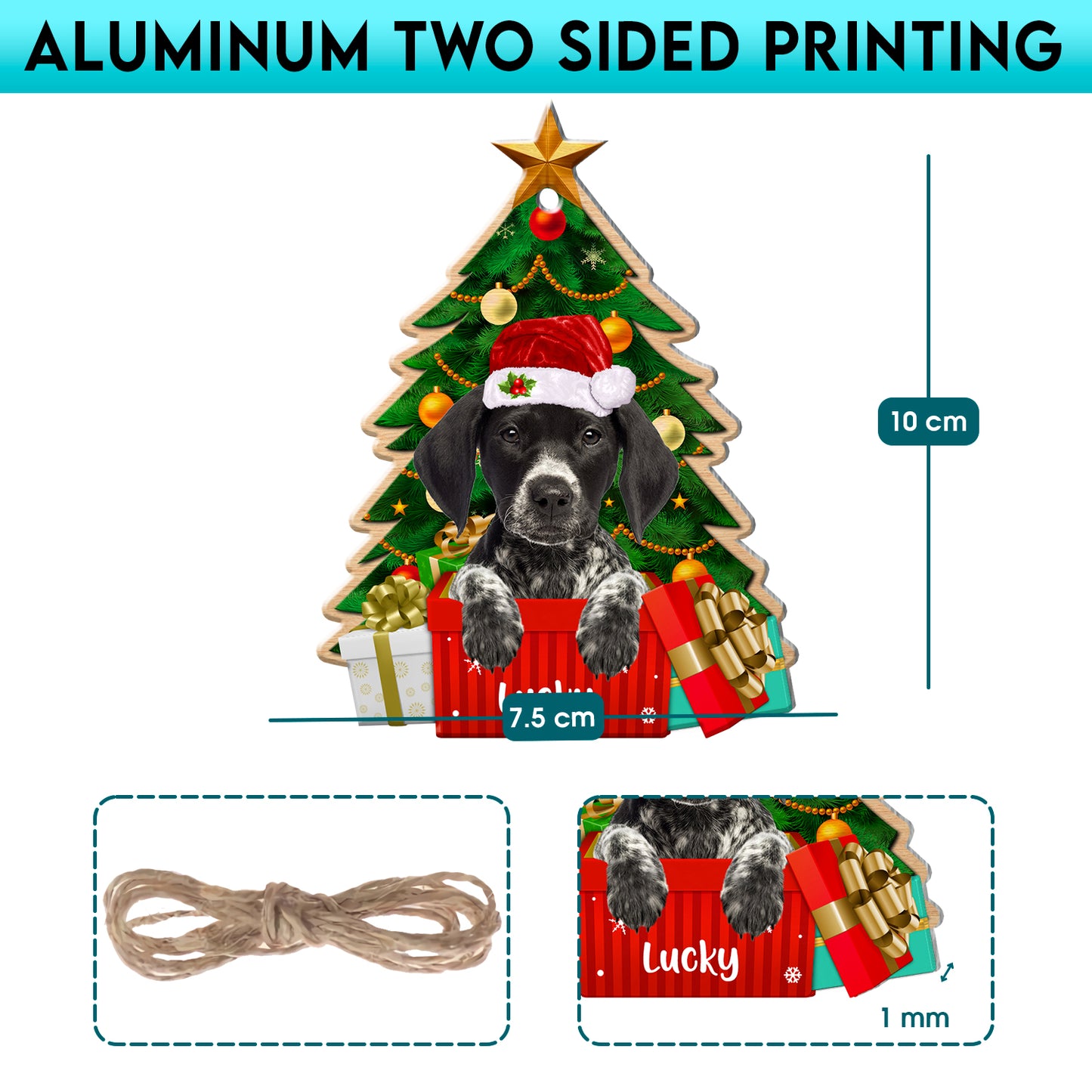 Personalized German Shorthaired Pointer Christmas Tree Aluminum Ornament