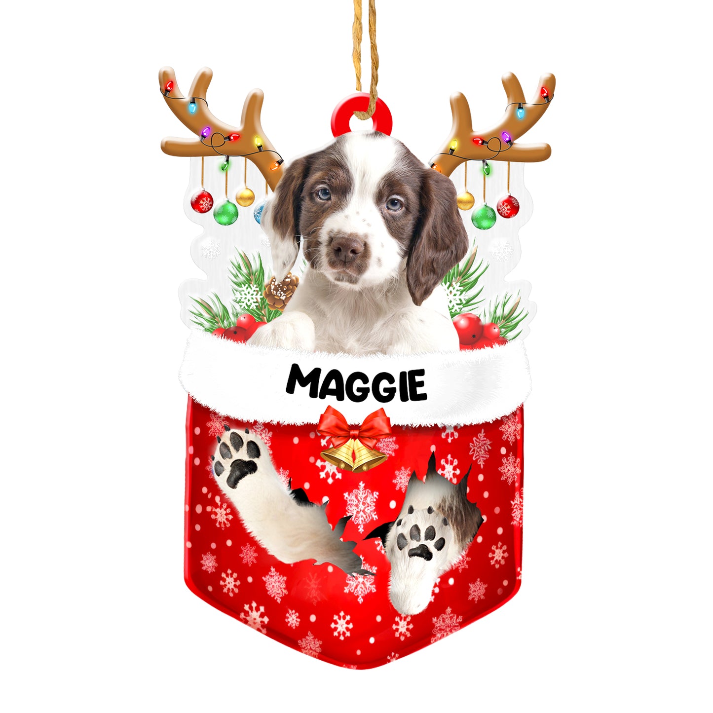 Personalized German Wirehaired Pointer In Snow Pocket Christmas Acrylic Ornament