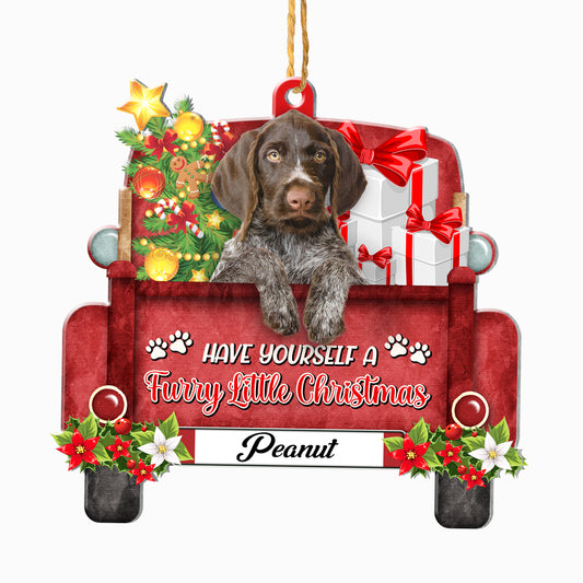 Personalized German Wirehaired Pointer Red Truck Christmas Aluminum Ornament