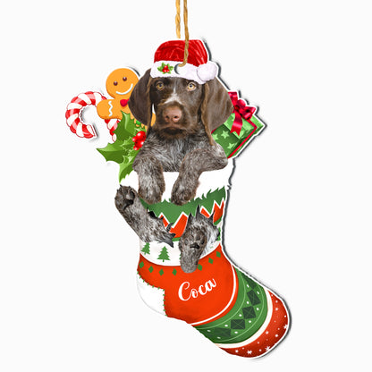 Personalized German Wirehaired Pointer In Christmas Stocking Aluminum Ornament