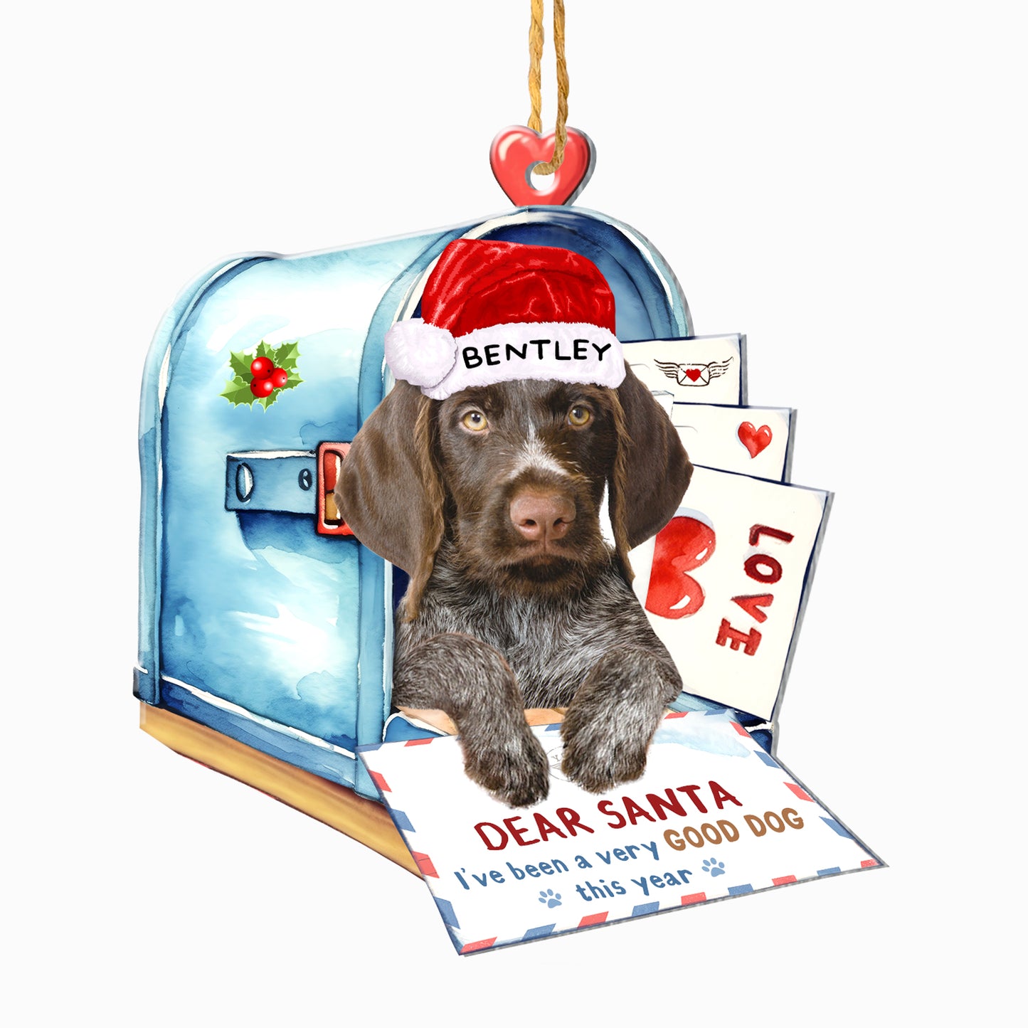 Personalized German Wirehaired Pointer In Mailbox Christmas Aluminum Ornament