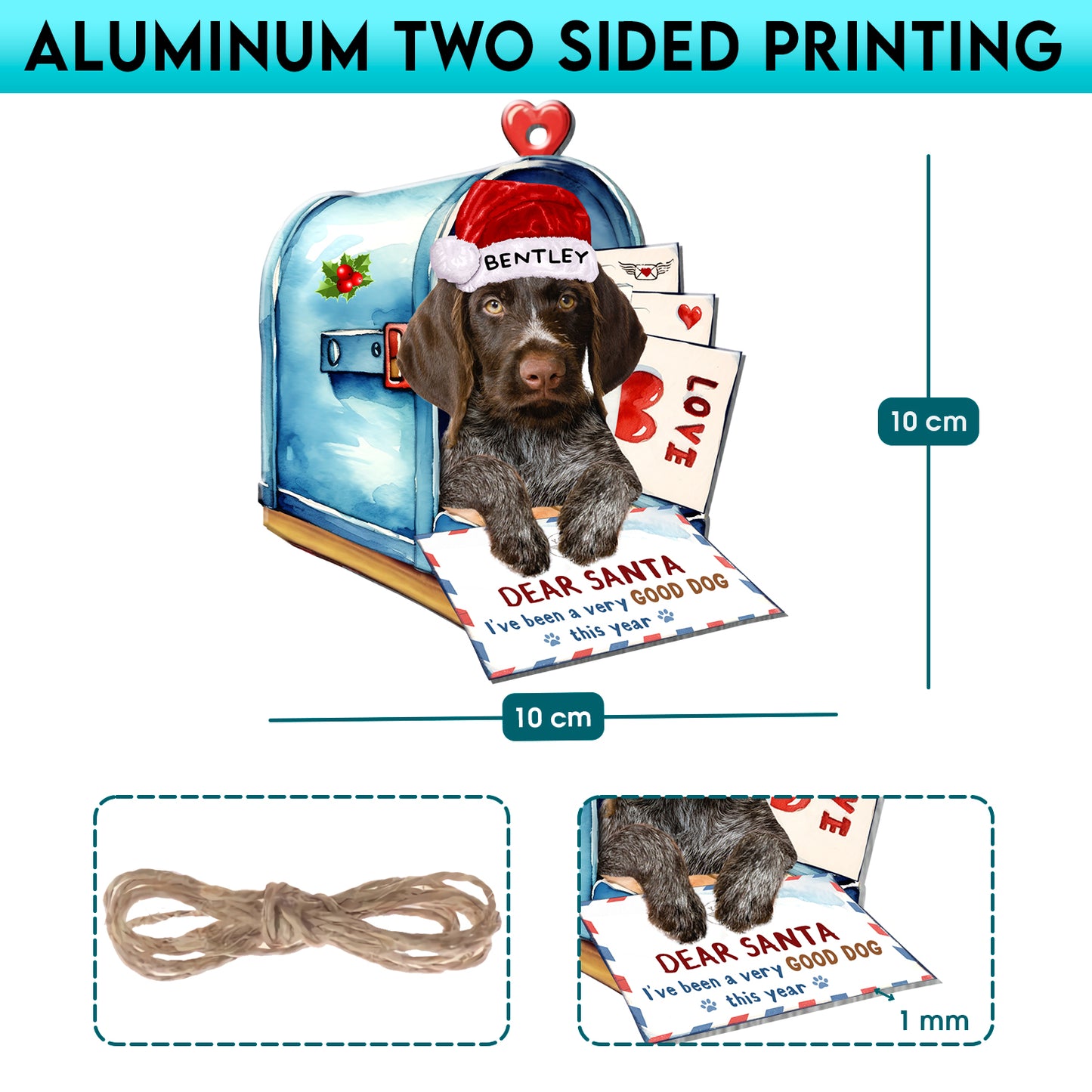 Personalized German Wirehaired Pointer In Mailbox Christmas Aluminum Ornament