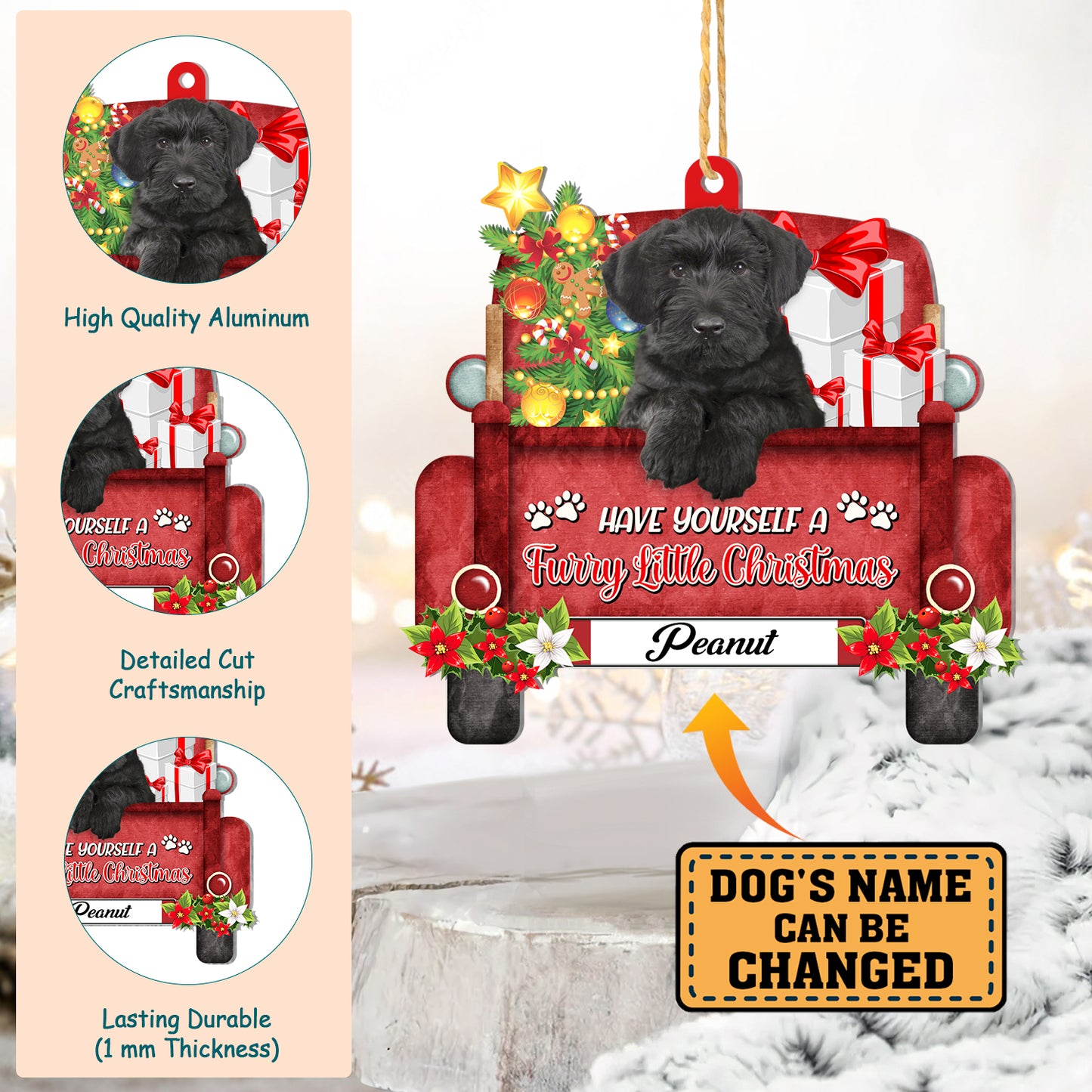 Personalized Giant Schnauzer Red Truck Christmas Aluminum Ornament