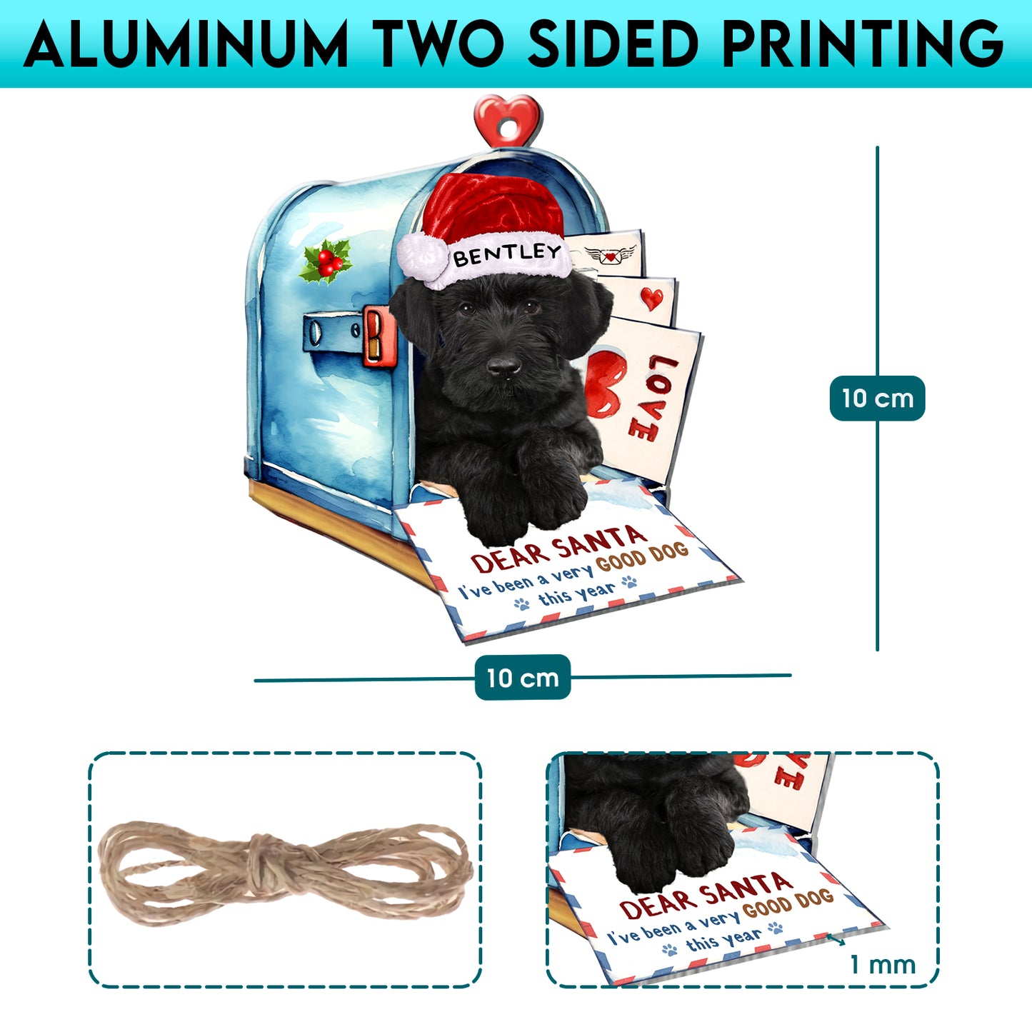 Personalized Giant Schnauzer In Mailbox Christmas Aluminum Ornament