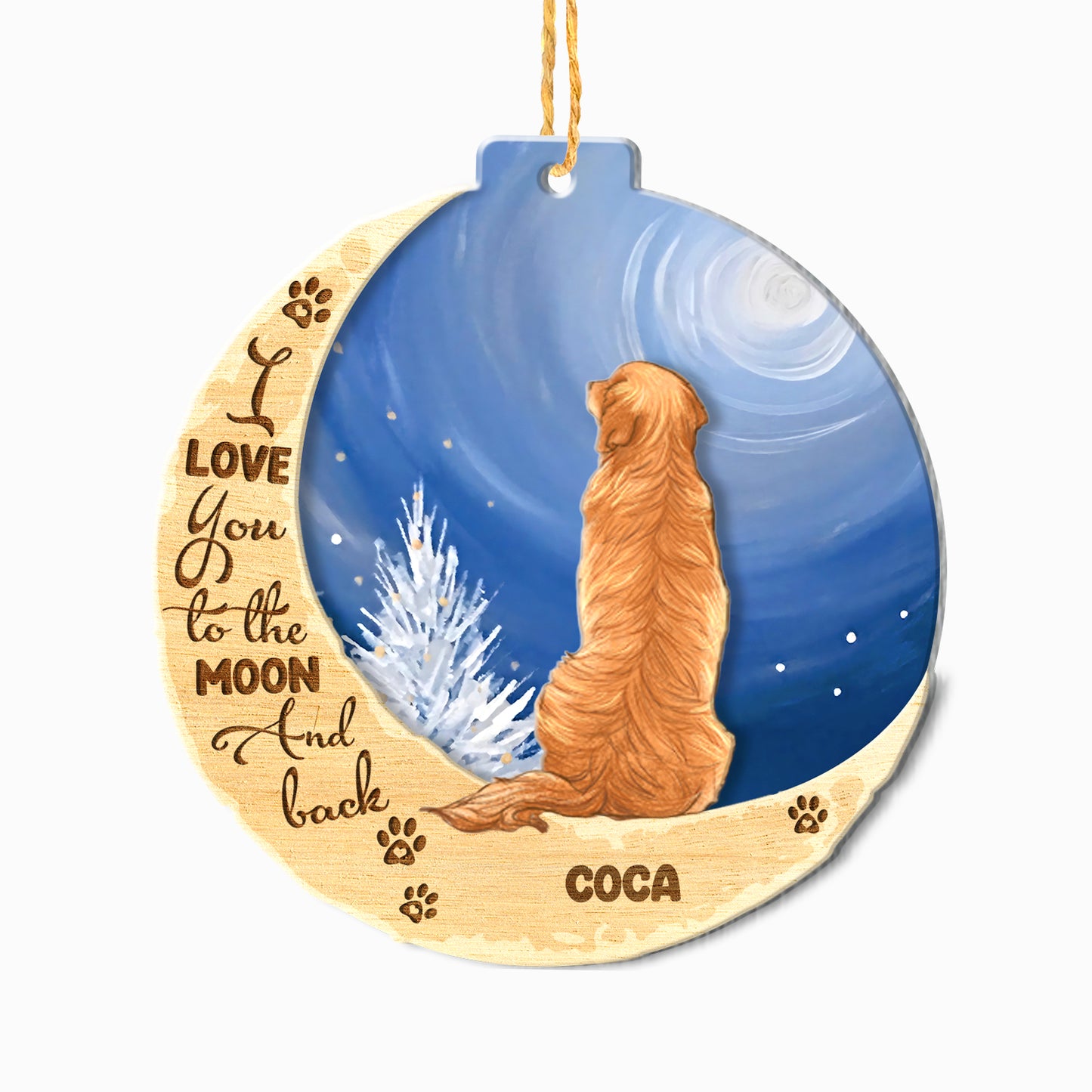 Personalized Golden Retriever On Moon Aluminum Ornament