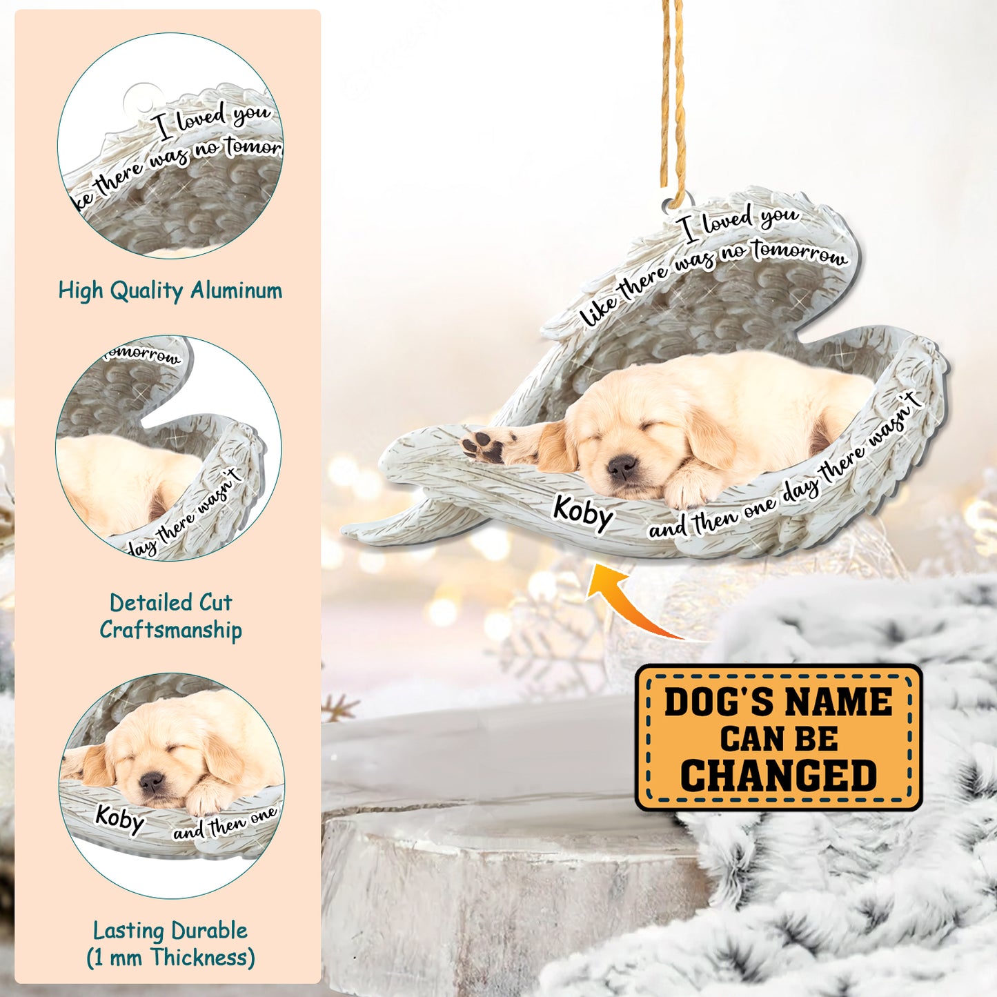 Personalized Golden Retriever Sleeping Angel Memorial Aluminum Ornament