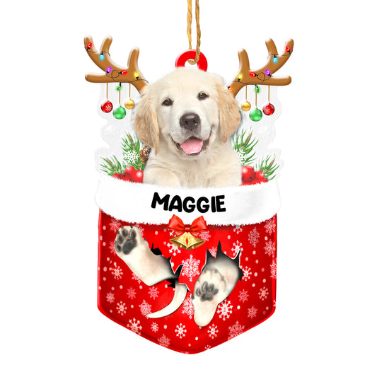 Personalized Golden Retriever In Snow Pocket Christmas Acrylic Ornament