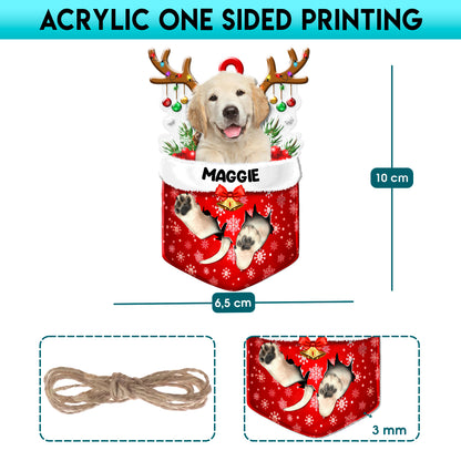 Personalized Golden Retriever In Snow Pocket Christmas Acrylic Ornament